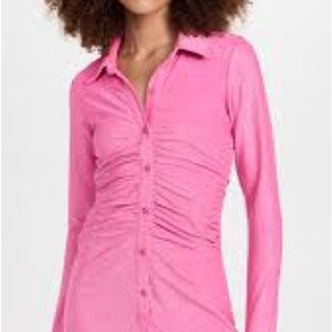 Good American Fuchsia Ruched Button-Down dress (pink sparkly)